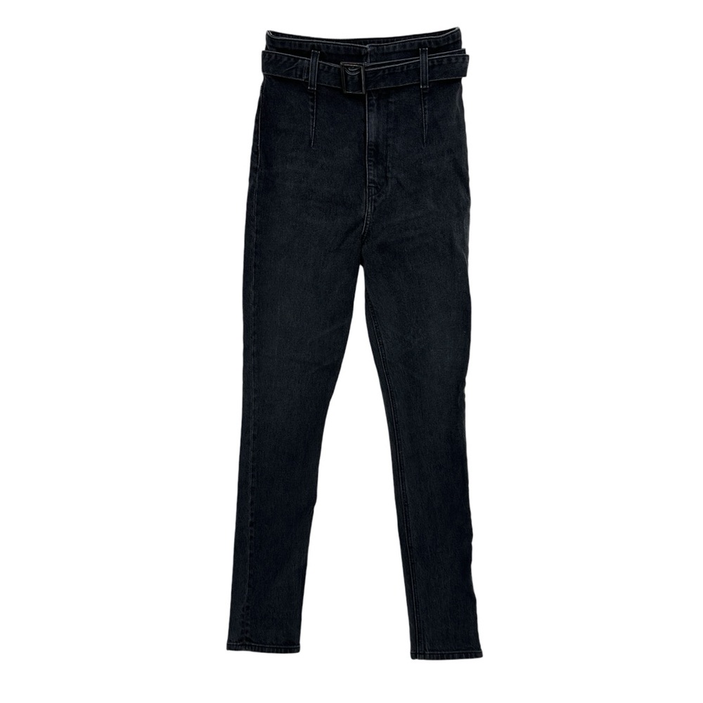 REFORMATION JEANS Kayo High & Skinny Belted Black Erie Wash